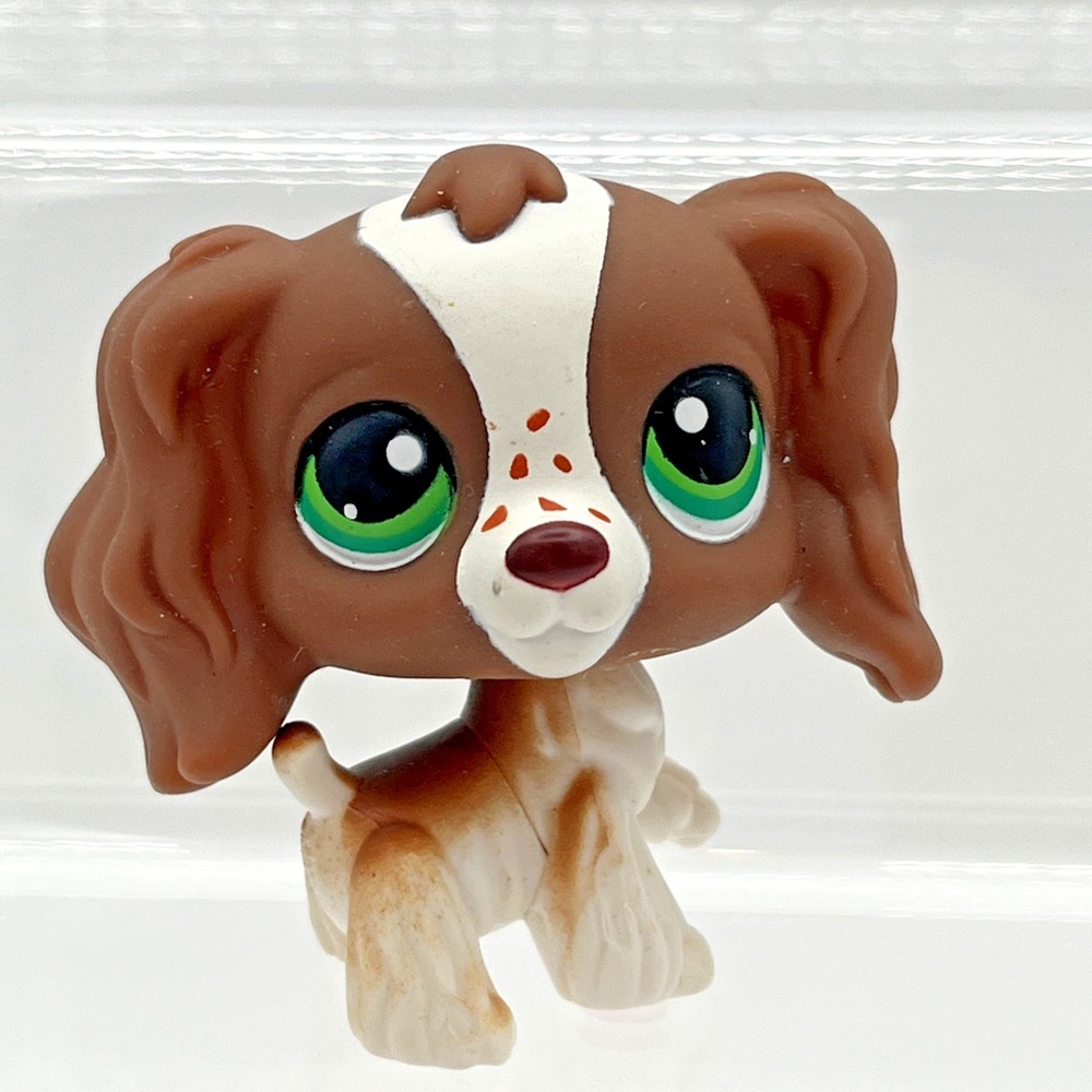 Littlest Pet Shop Authentic LPS #156 Cocker Spaniel Dog Brown White Green Eyes